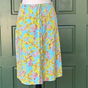 Key West Tropical Palm Print Skirt- Button Down Tie Through Waist